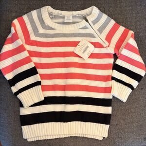 Gymboree Kids Striped Sweater Coral White Gray Black Zipper Detail Size‎ XS 4